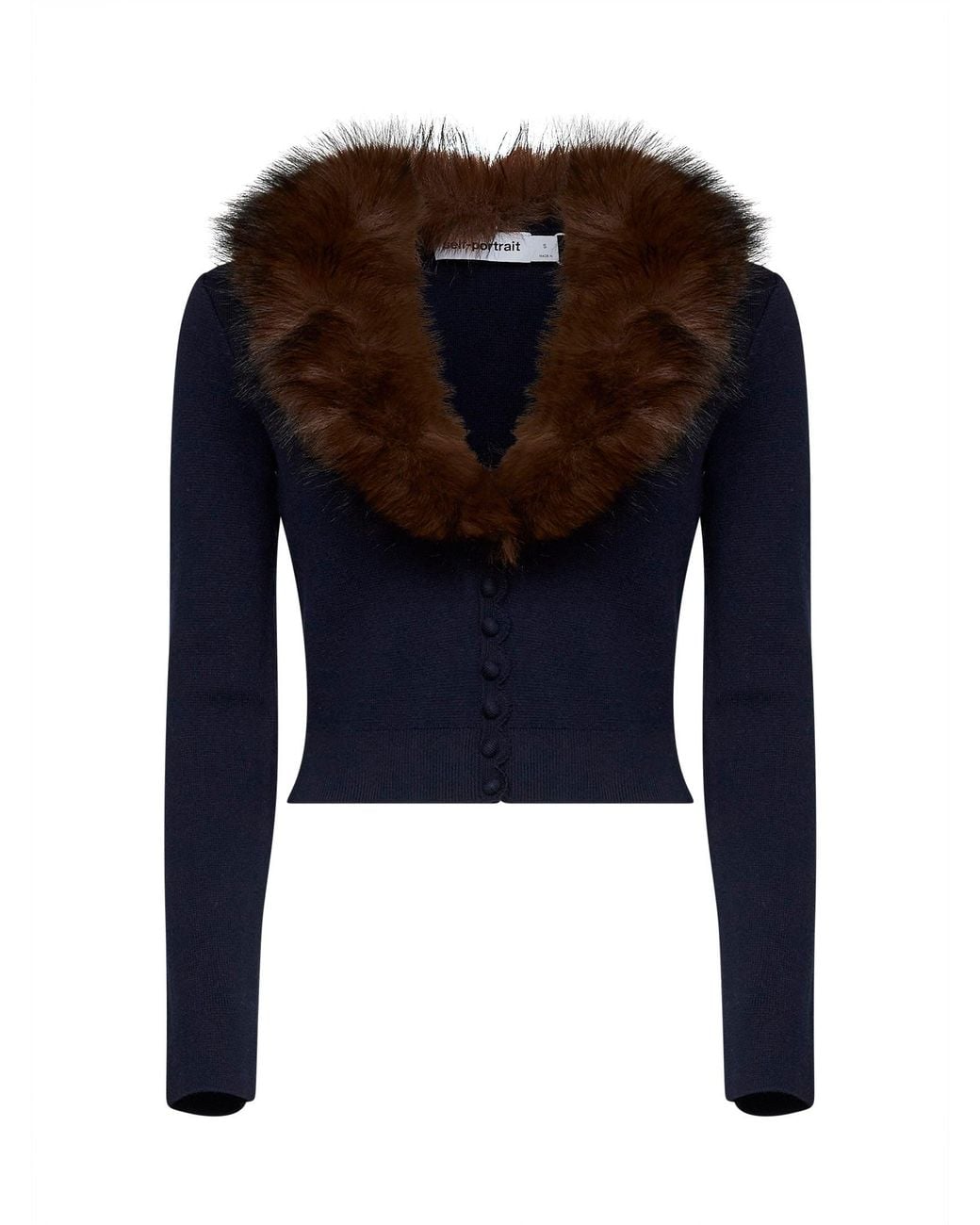 Self-Portrait Blue Cardigan With Faux-Fur Collar Wool-Blend Cardigans
