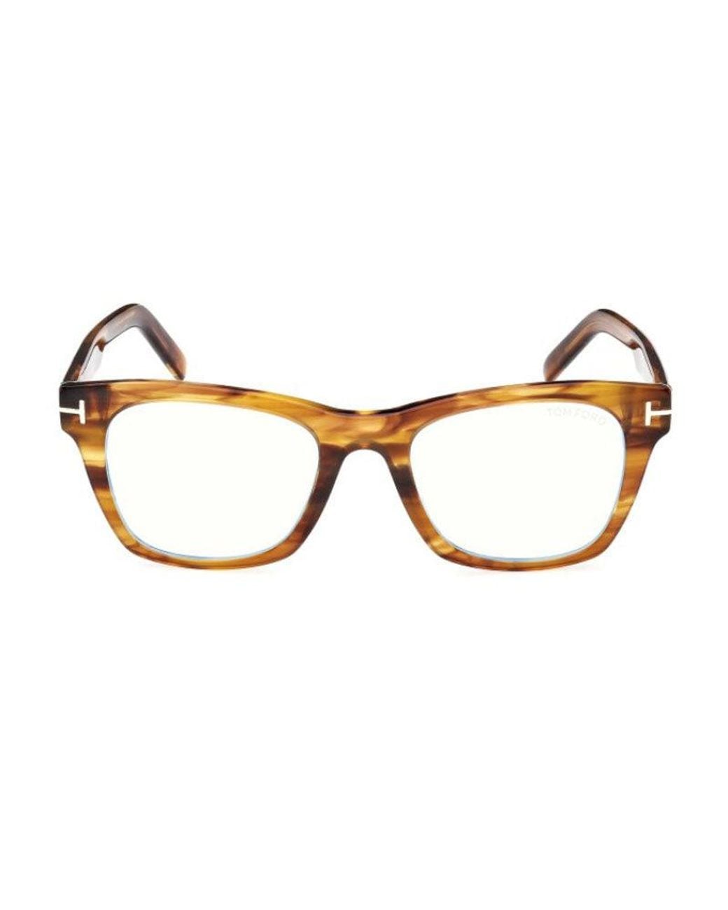 Tom Ford Brown Eyeglasses Square Full Rim, Light Frame And Clear Light Block Lens Ft5886-B047 for men