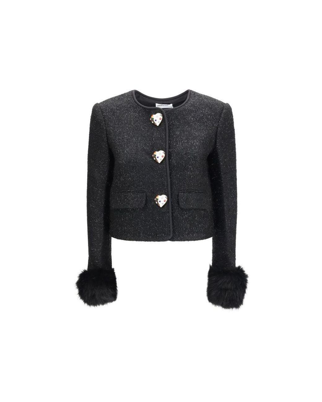Self-Portrait Black Self-Portrait Metallic Bouclé With Faux Fur Cuffs Jacket