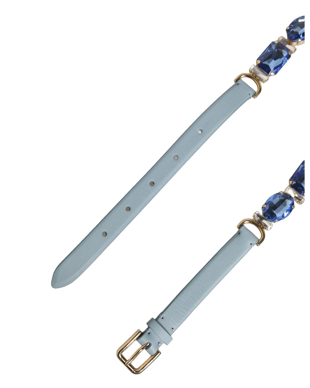 Dolce & Gabbana Blue Leather Crystal Chain Embellished Belt
