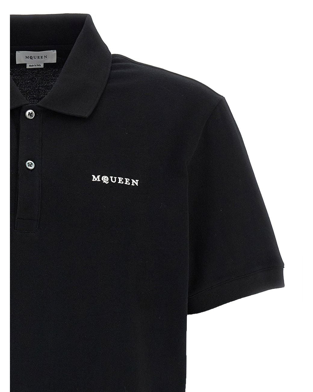 McQueen Black Logo-Embroidered Piqué Cotton Polo Shirt for men