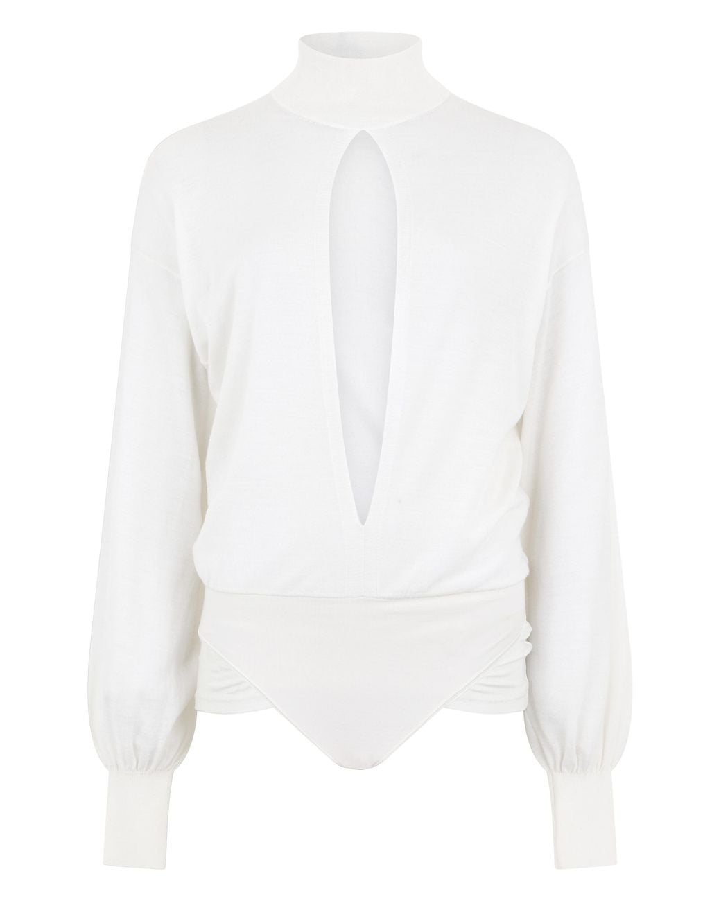 Alaïa White Bodysuit Long-Sleeve Mesh Lamb Wool Tops