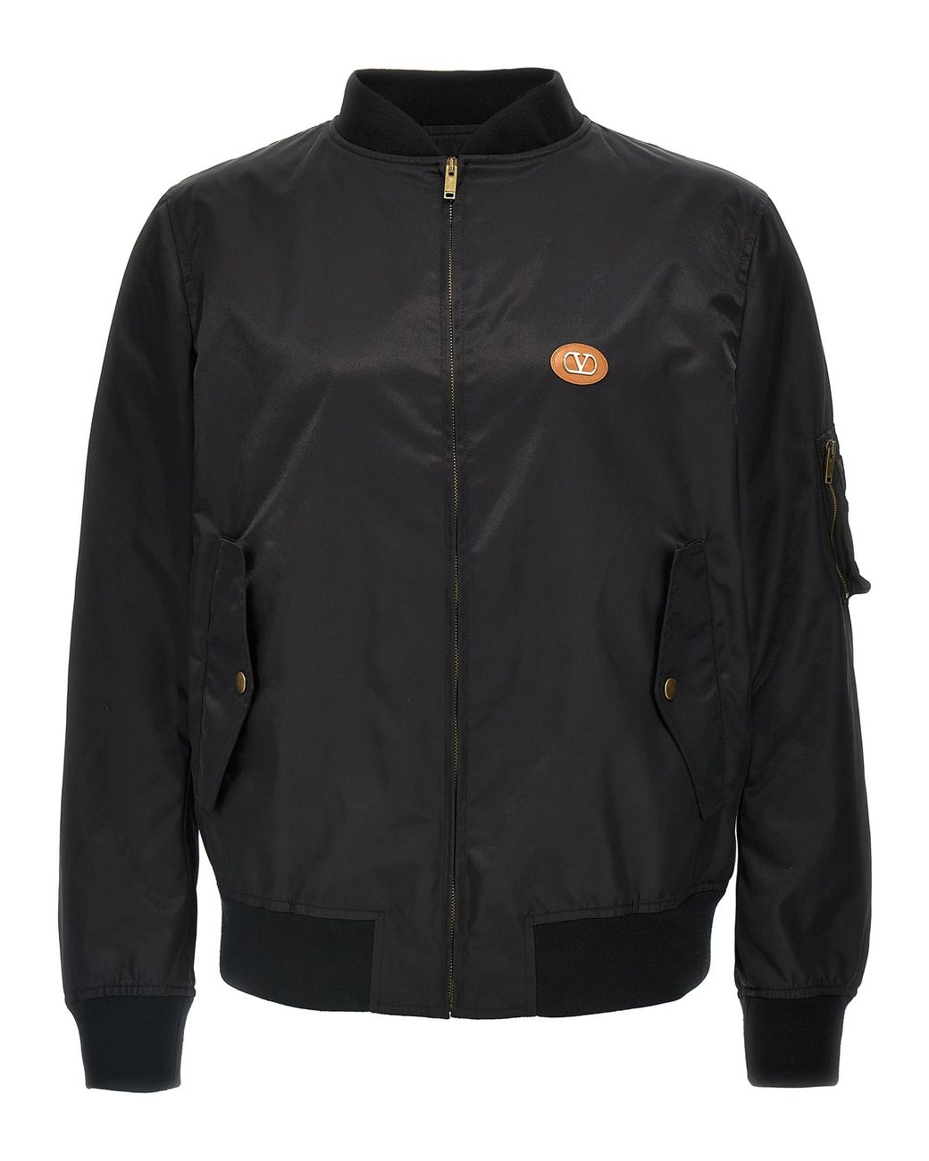 Valentino Garavani Black Logo Bomber Jacket Polyamide Down Jacket, Parka, Casual for men