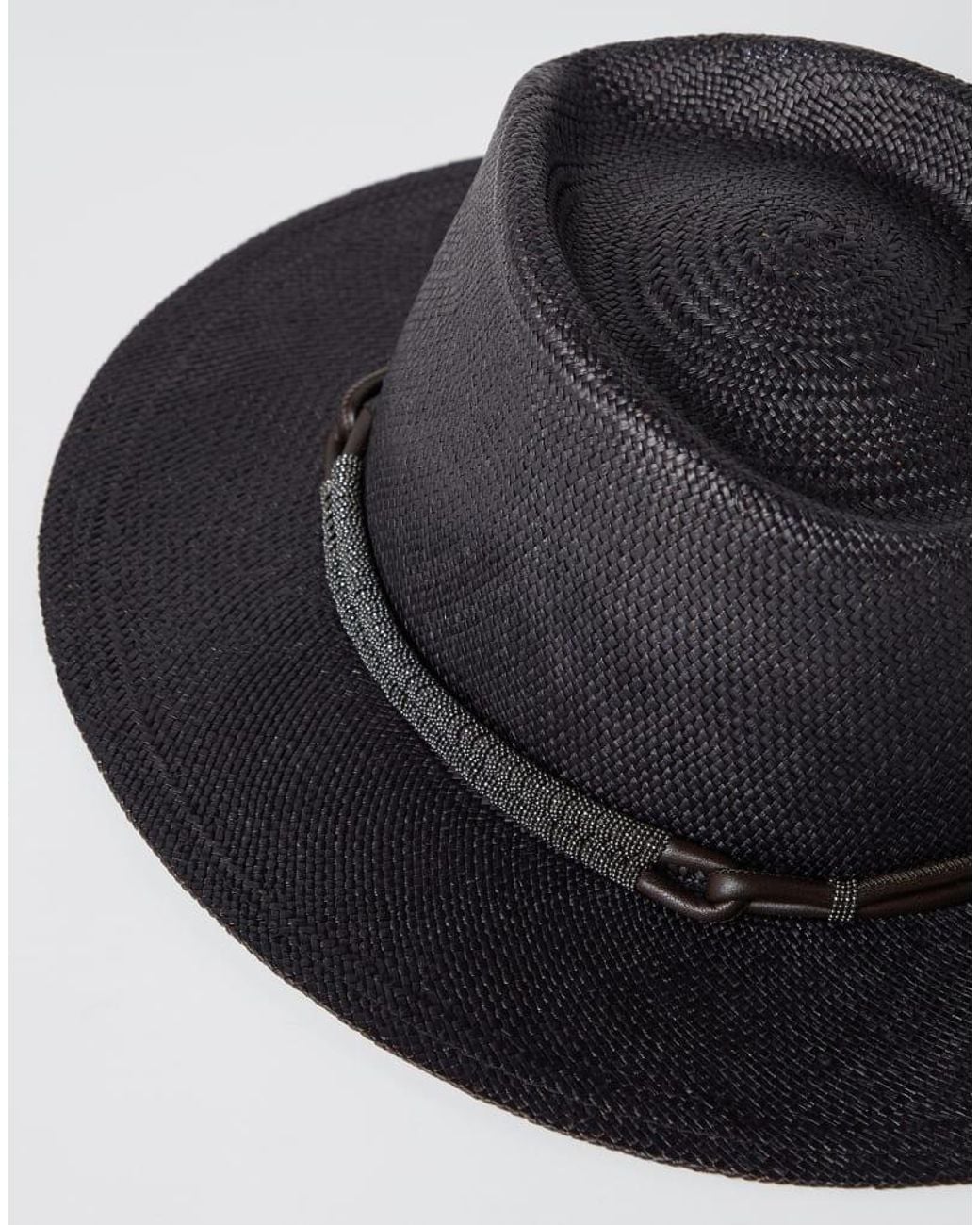 Brunello Cucinelli Black Straw Fedora Hat