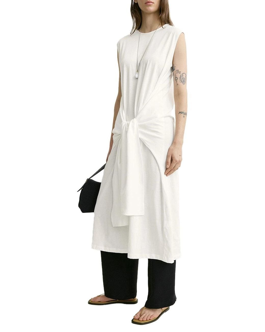 Totême White Tie-Waist Jersey Dress Off