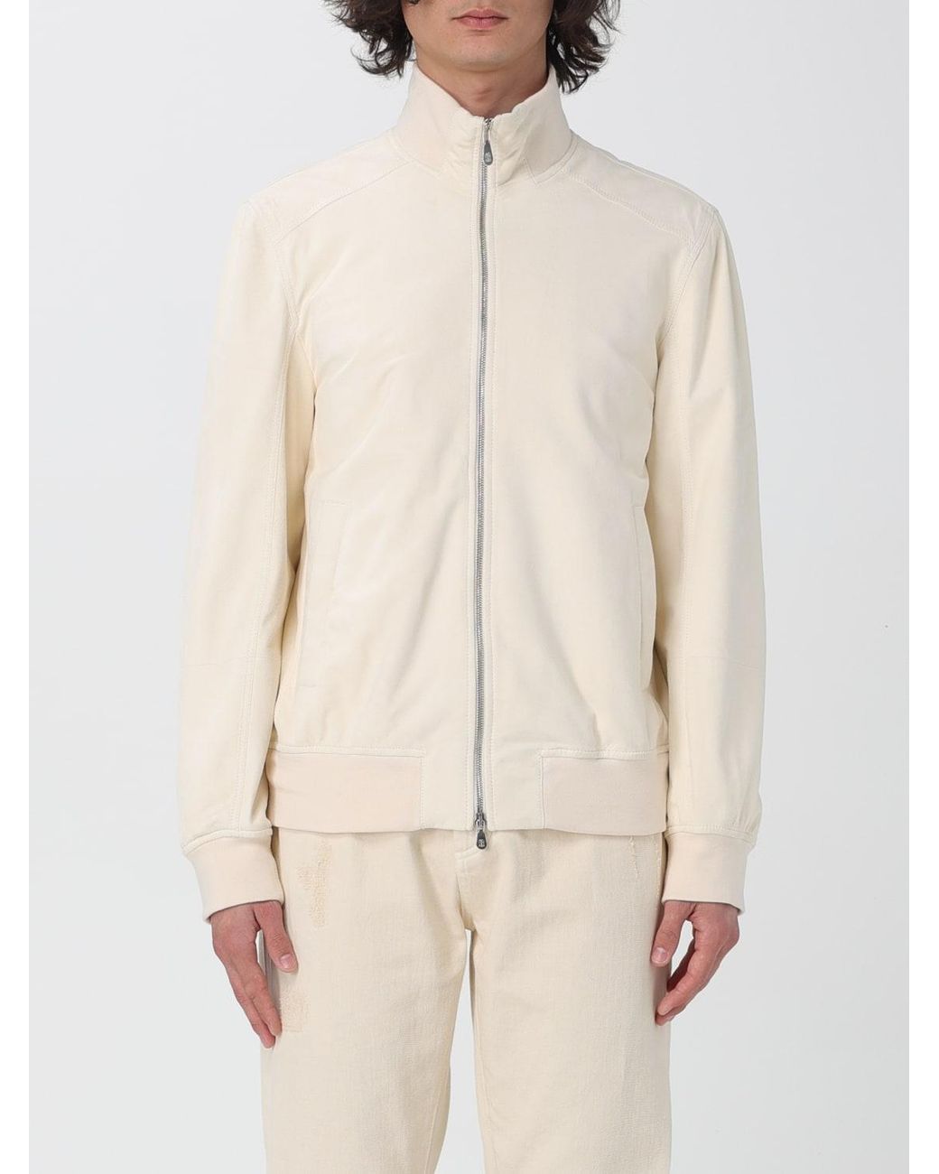 Brunello Cucinelli Natural Off Leather Zip Jacket for men