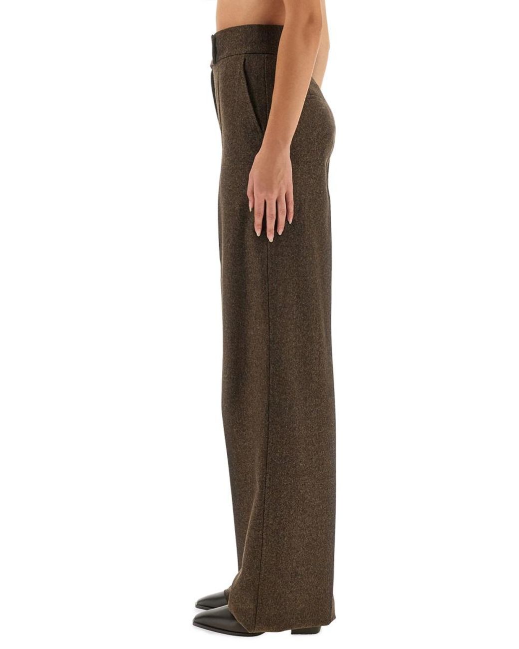 Max Mara Brown Pants Billy1234 Wide-Leg Virgin Wool (Ovis Aries) Trousers