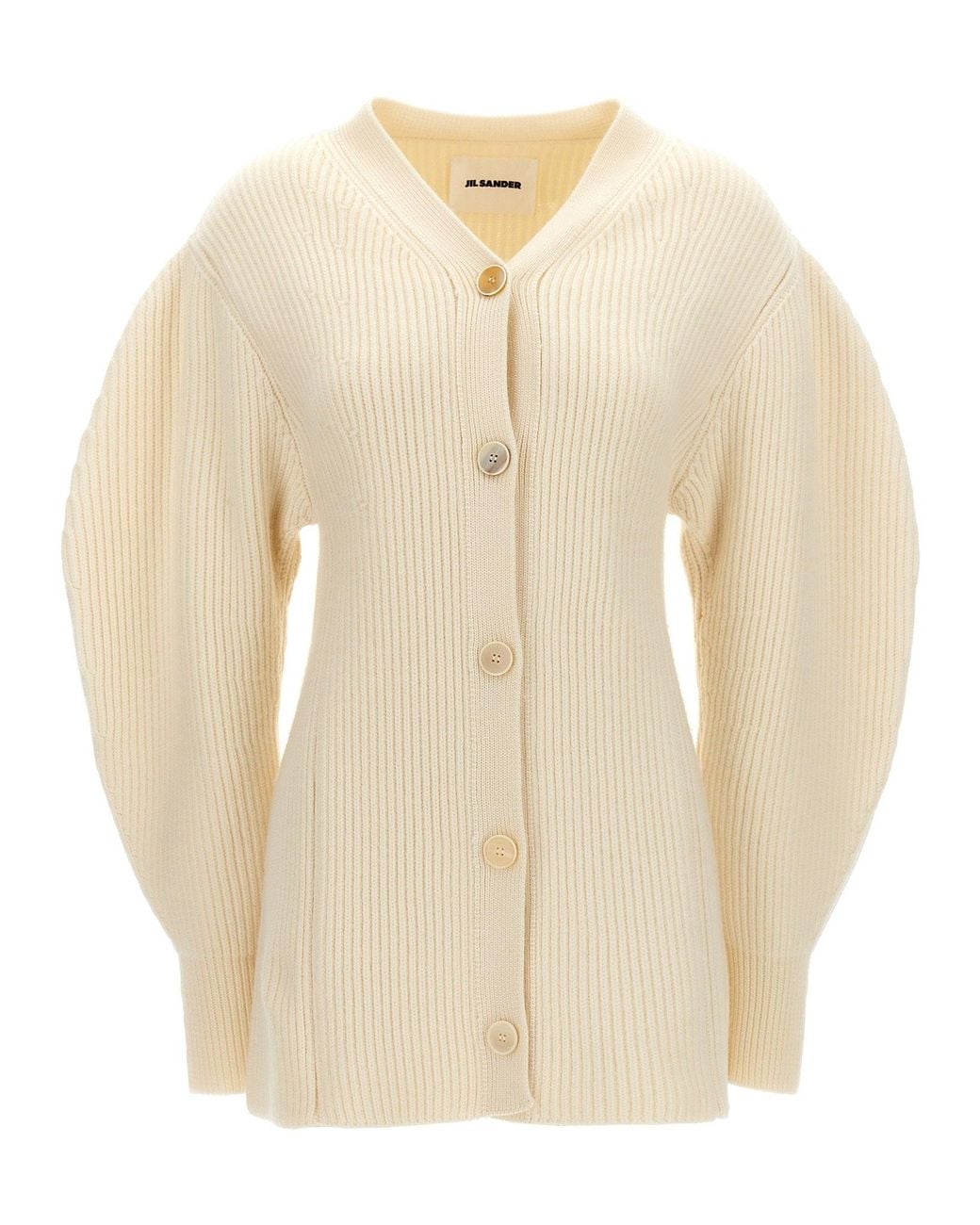 Jil Sander Natural Ribbed Wool Cardigan