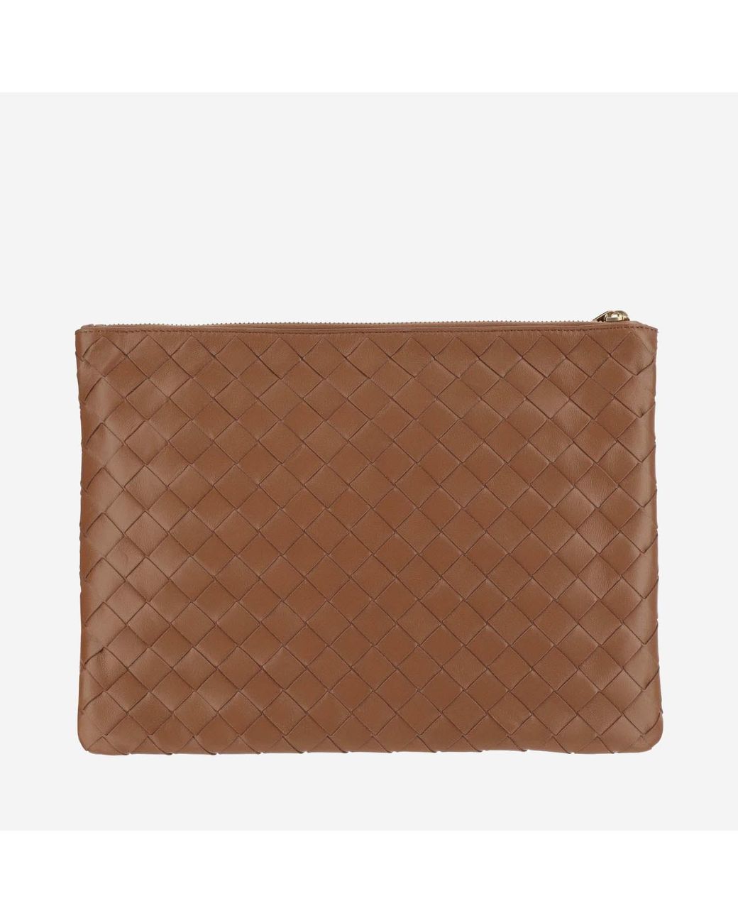 Bottega Veneta Brown Medium Flat Intrecciato Pouch Lambskin Clutch Bags