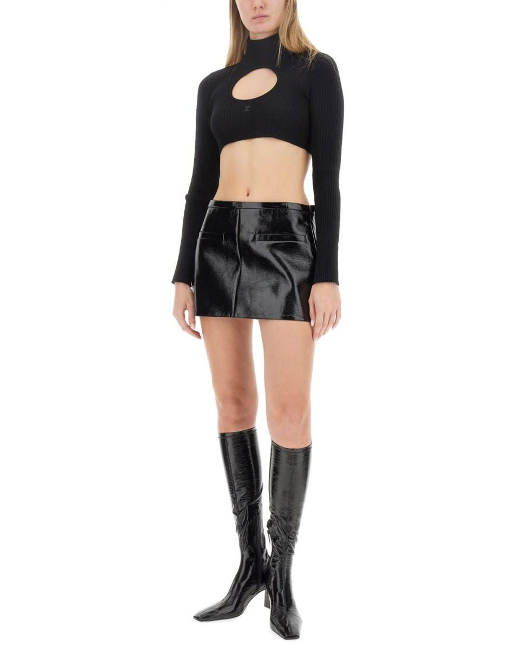 Courreges Black Ribbed Cropped Shirt