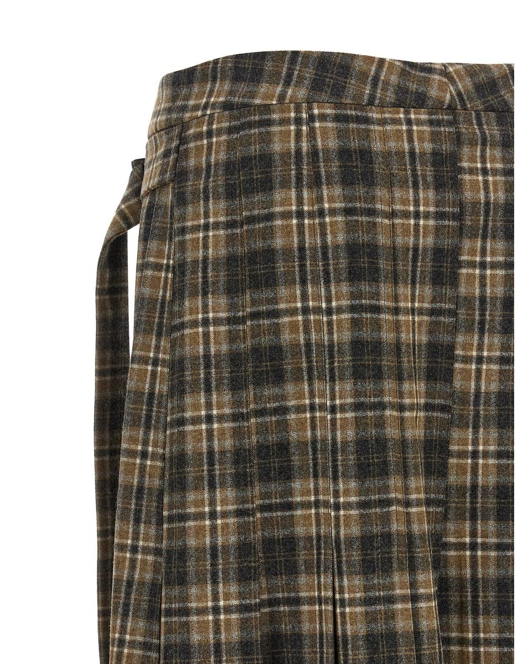 Brunello Cucinelli Green Tartan Wool Skirt