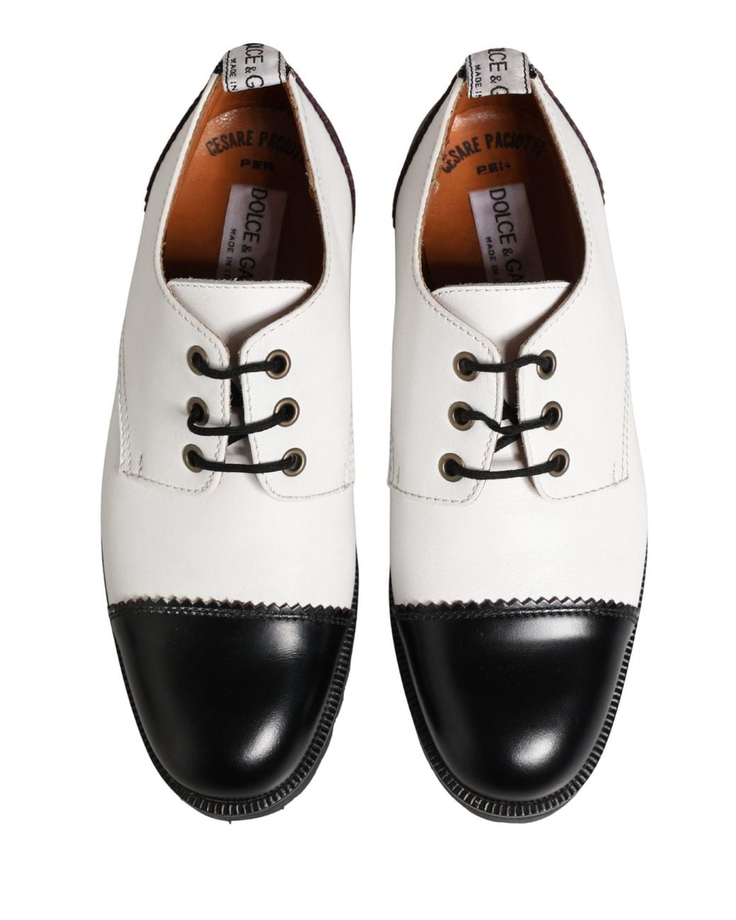 Dolce & Gabbana White Dolce & Gabbana Two-Tone Leather Flat