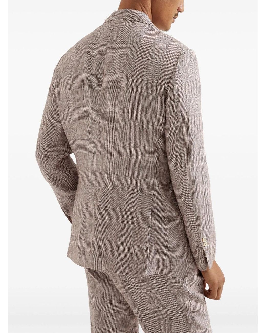 Brunello Cucinelli Gray Light Linen Check Blazer for men