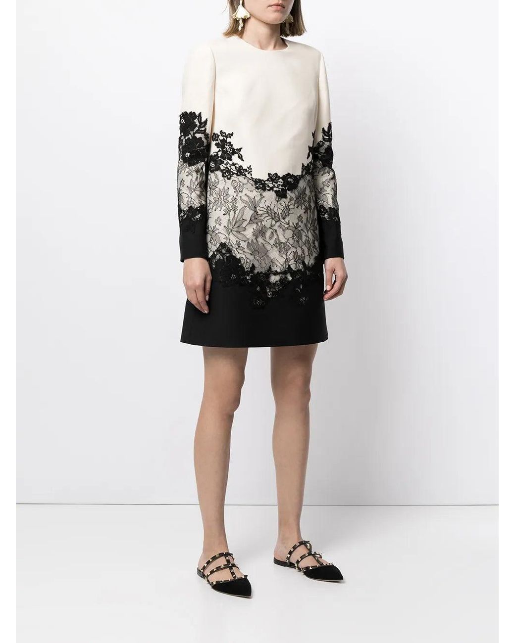 Valentino Black Lace-Embellished Shift Dress