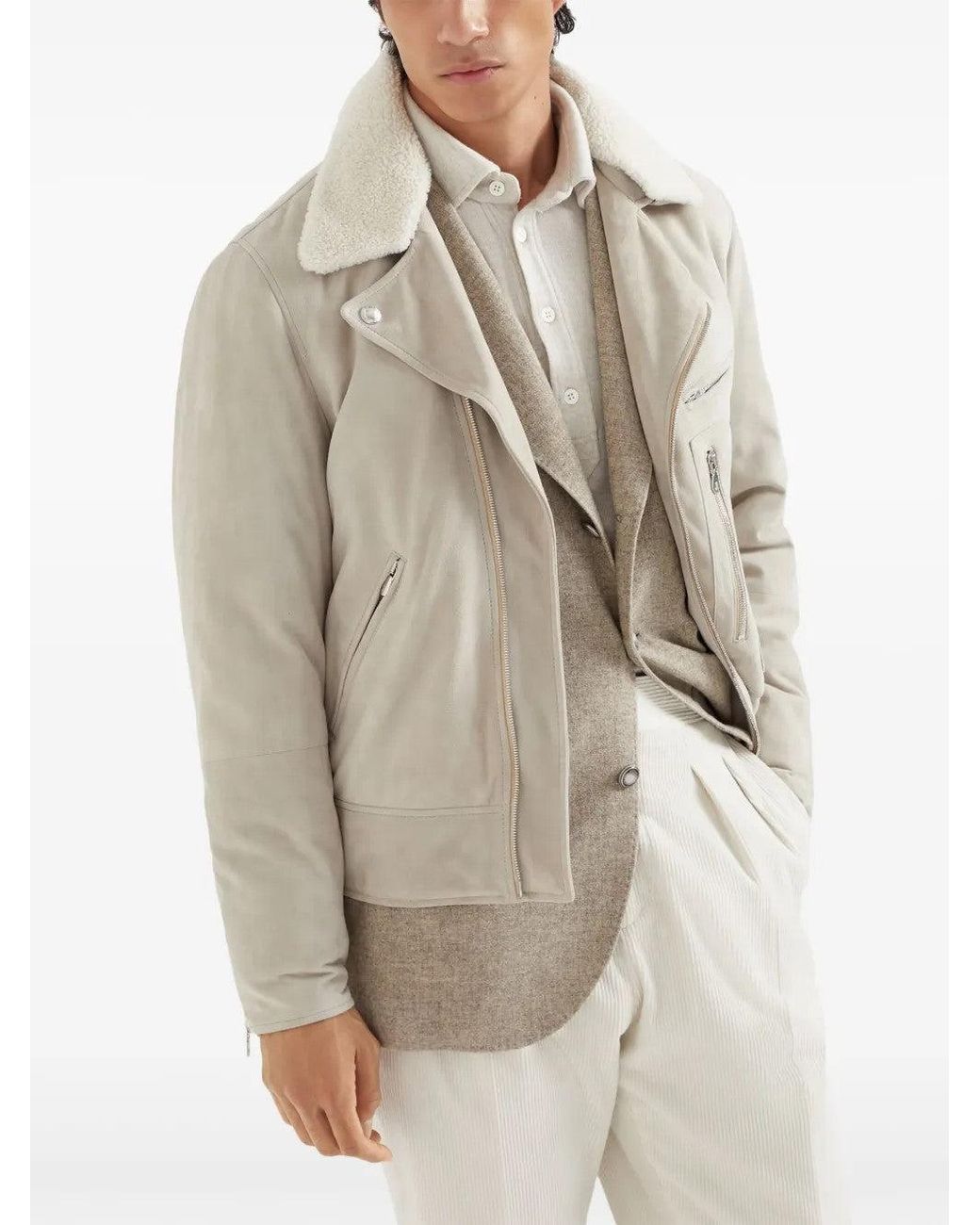 Brunello Cucinelli Natural Leather Shearling Jacket for men