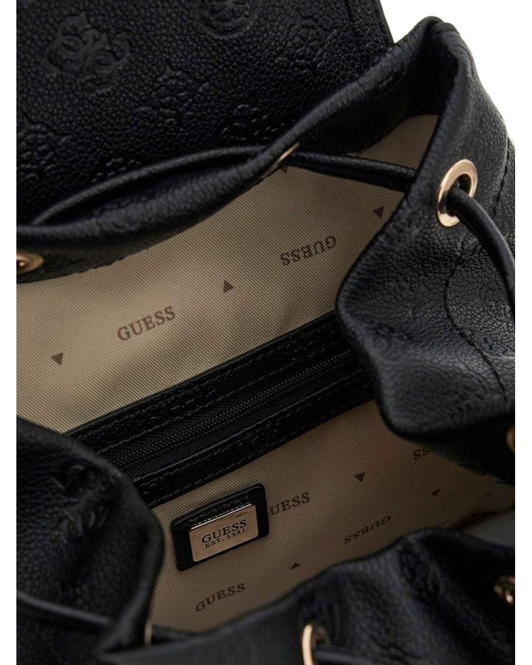 Guess Black Guess Logo-Embossed Polyurethane Backpack
