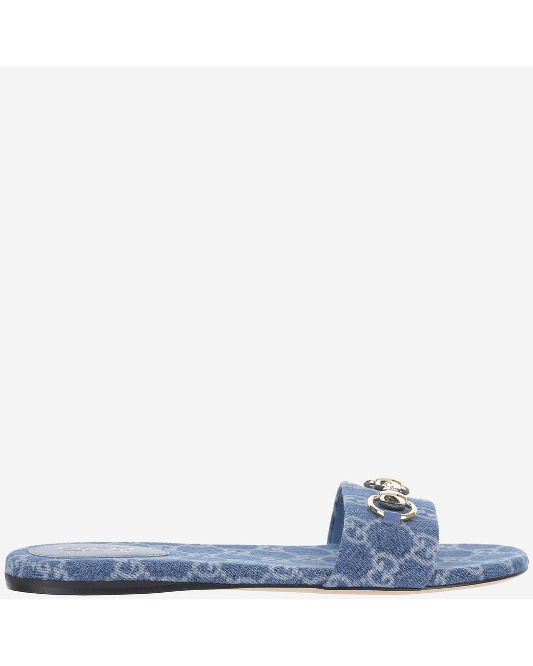 Gucci Blue Denim Horsebit Slider Sandals Fabric