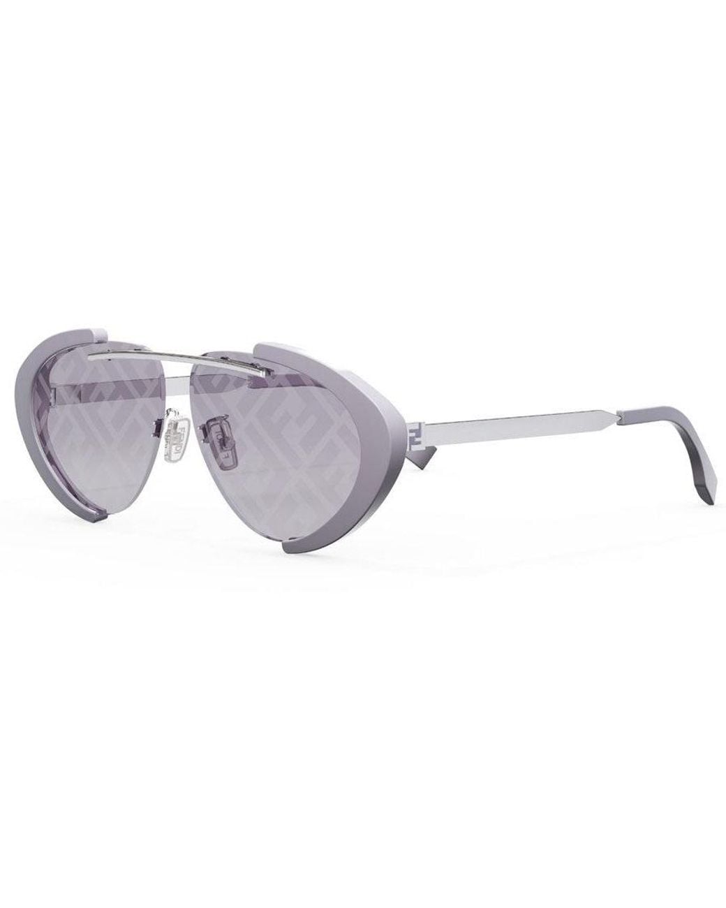Fendi Metallic Sunglasses Geometric Semi Rim, Frame And Liliac Mirror With Ff Pattern Lens Fe40042U81U for men