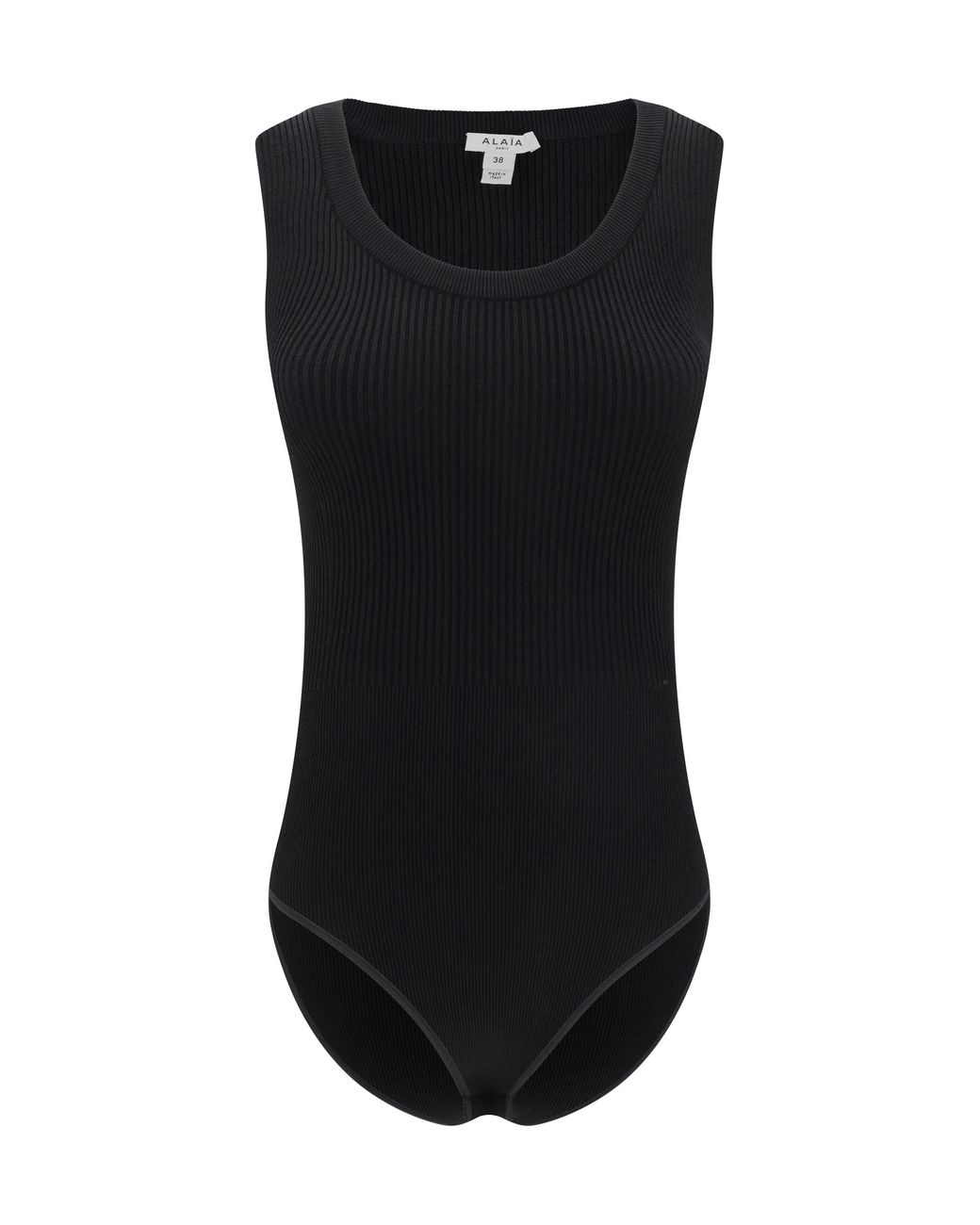 Alaïa Black Bodysuit Ribbed Viscose Tops
