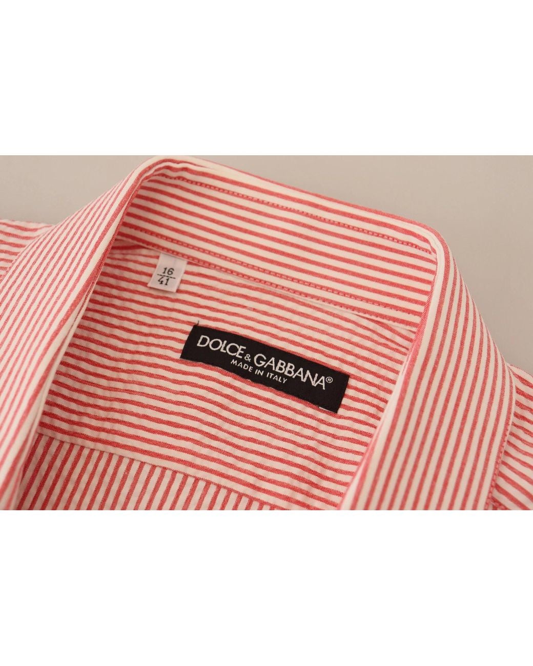 Dolce & Gabbana Pink Red White Striped Cotton Short Sleeve Shirt for men