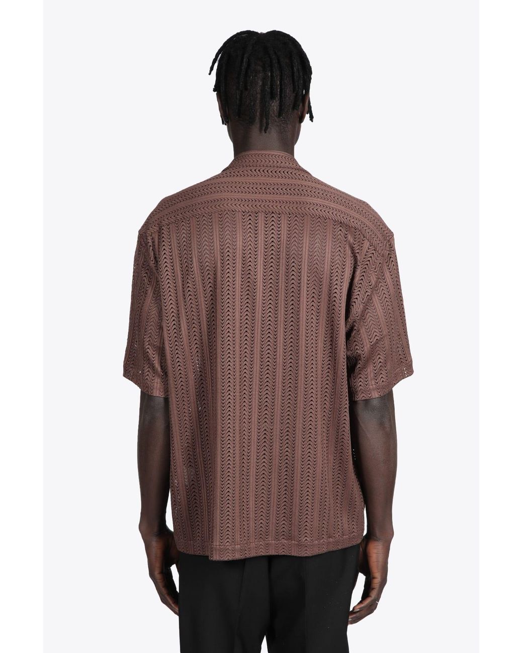 Cmmn Swdn Short Sleeve Camp Collar Shirt In Knitted Lace Brown ...
