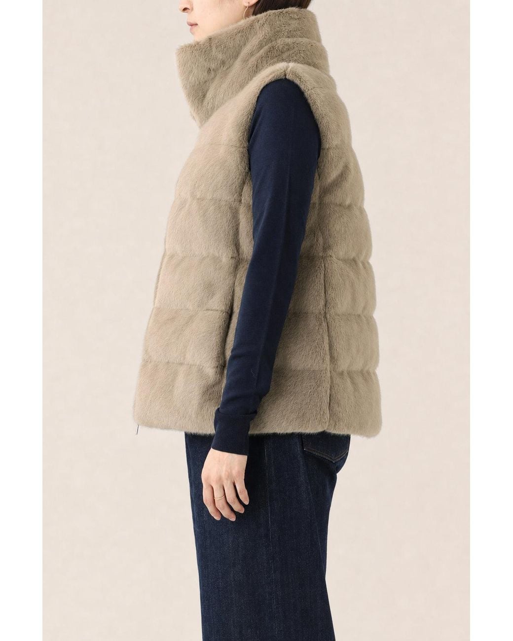 Herno Blue Camel Faux Fur Vest