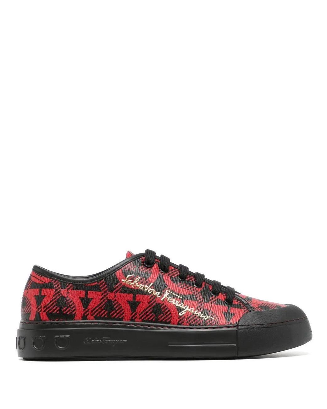 Ferragamo Red Gancini Logo-Top Sneakers for men