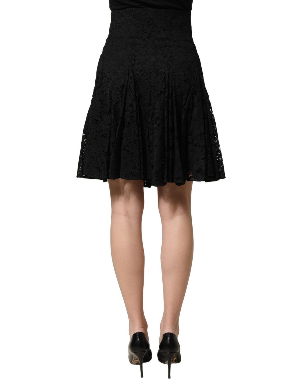 Dolce & Gabbana Black Floral Cut Out Lace A-Line Mini Skirt Cotton Viscose Nylon