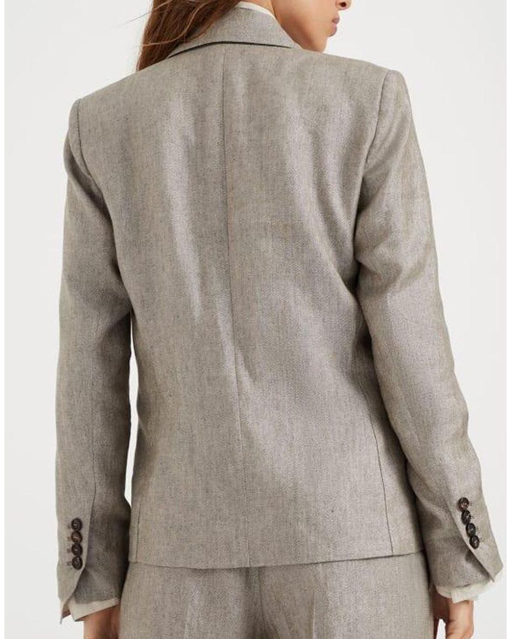 Brunello Cucinelli Gray Linen Double-Breasted Blazer
