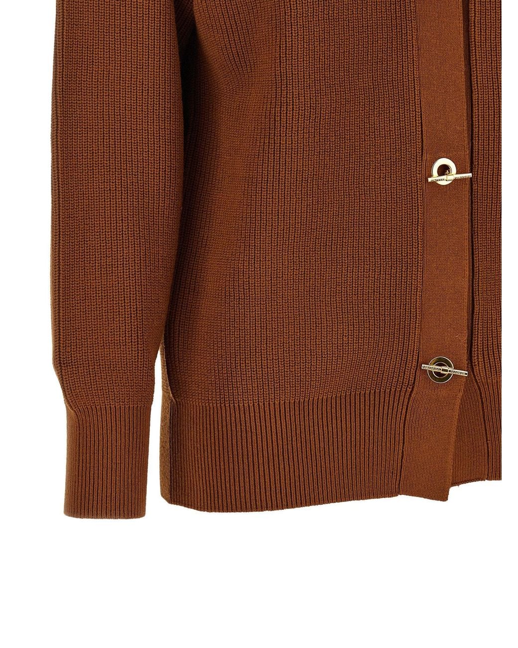 Elisabetta Franchi Brown Ribbed Knit With Closures Cardigan