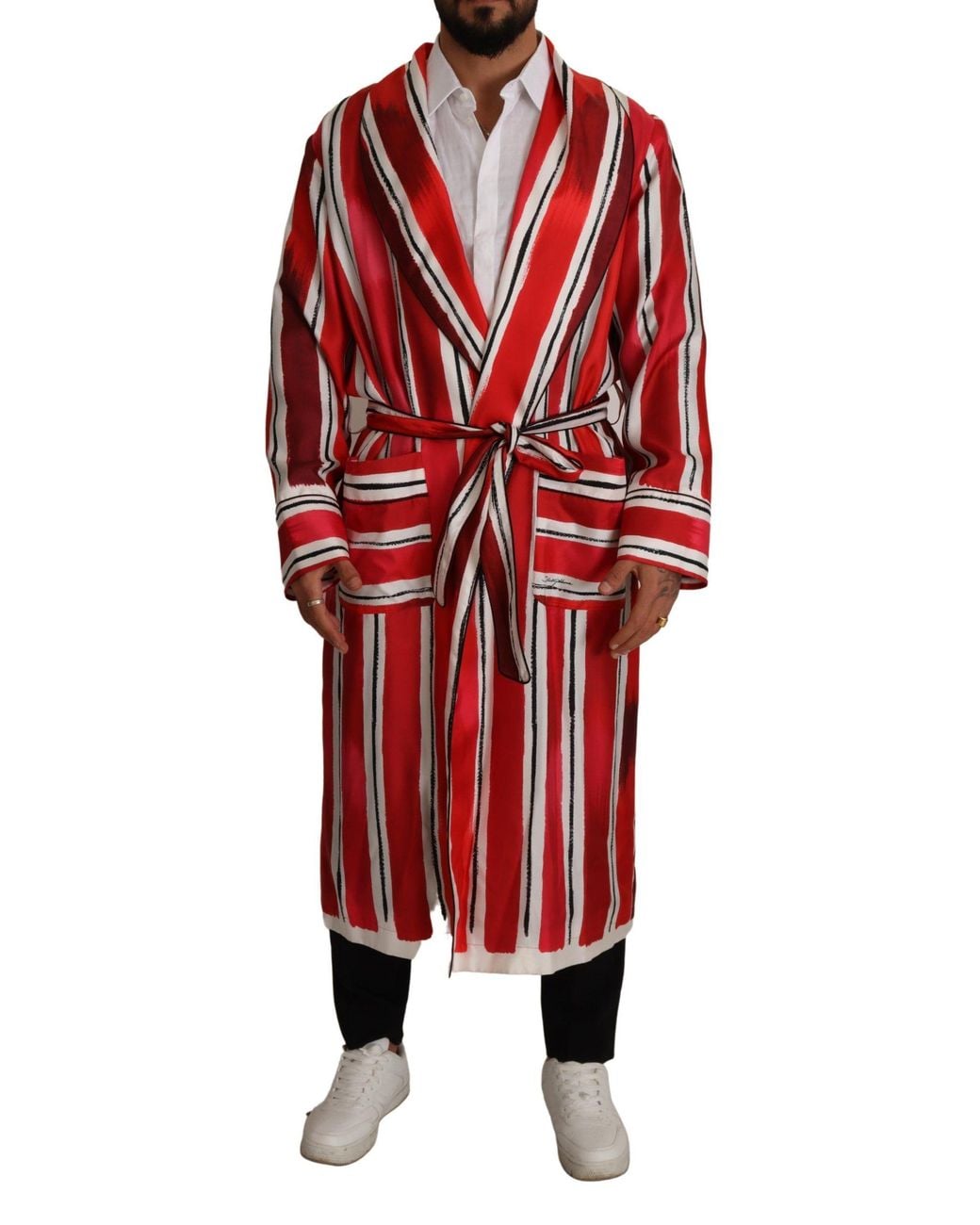 Dolce & Gabbana Red Striped Silk Night Gown Robe Clothing for men