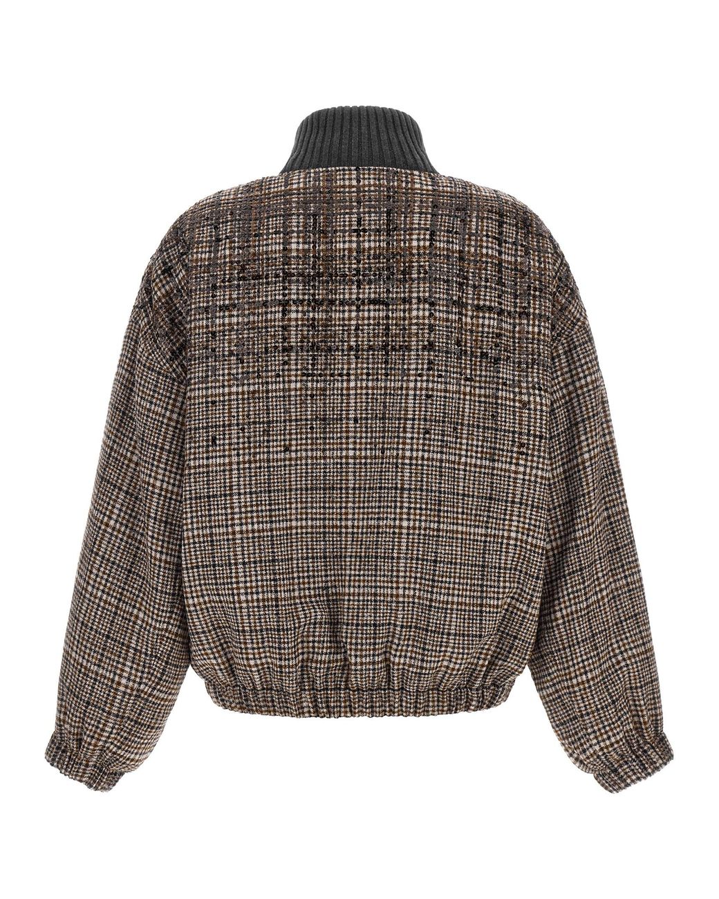 Brunello Cucinelli Brown Sequin Check Bomber Jacket