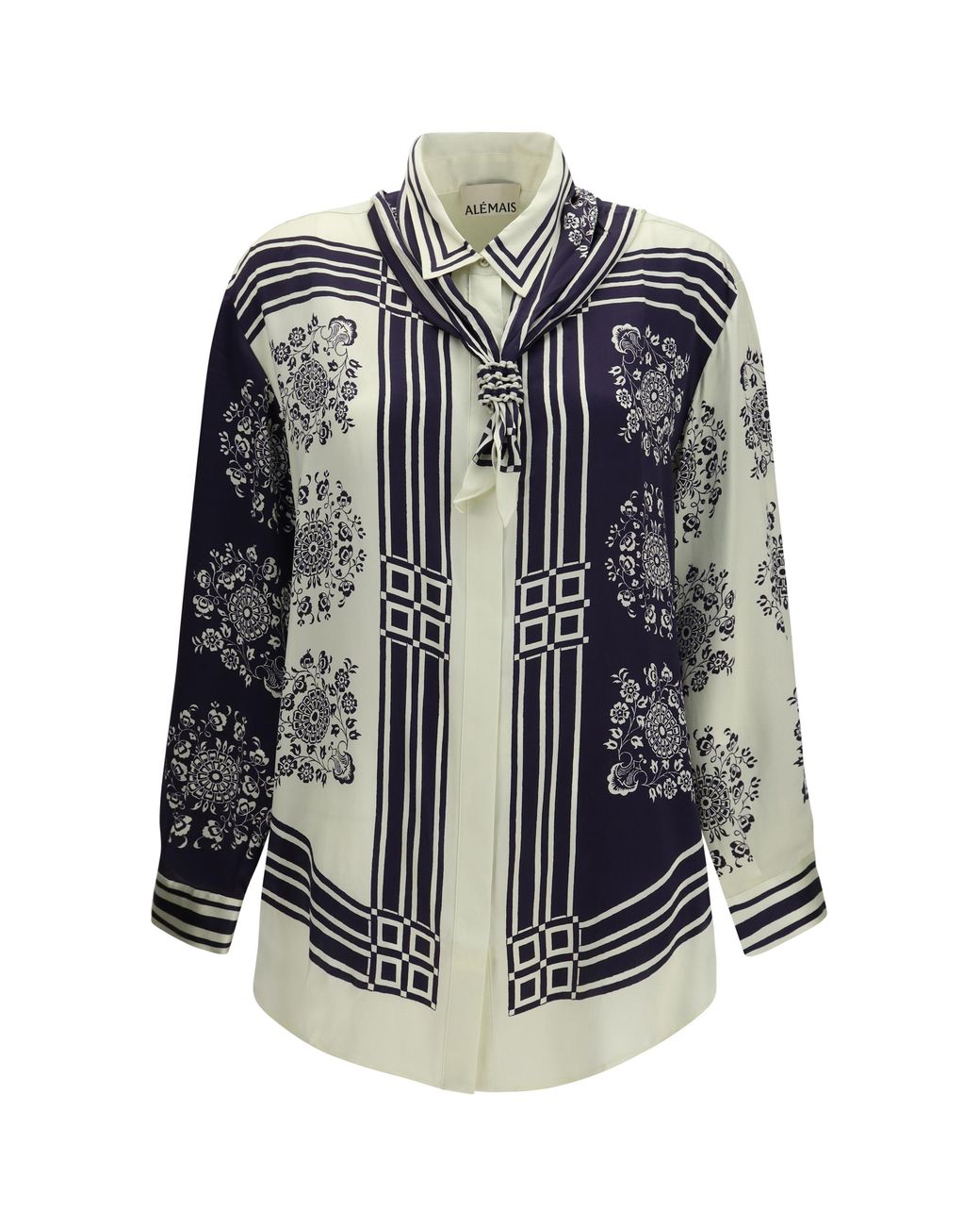 ALÉMAIS Blue Silk Shirt Banderra With Scarf