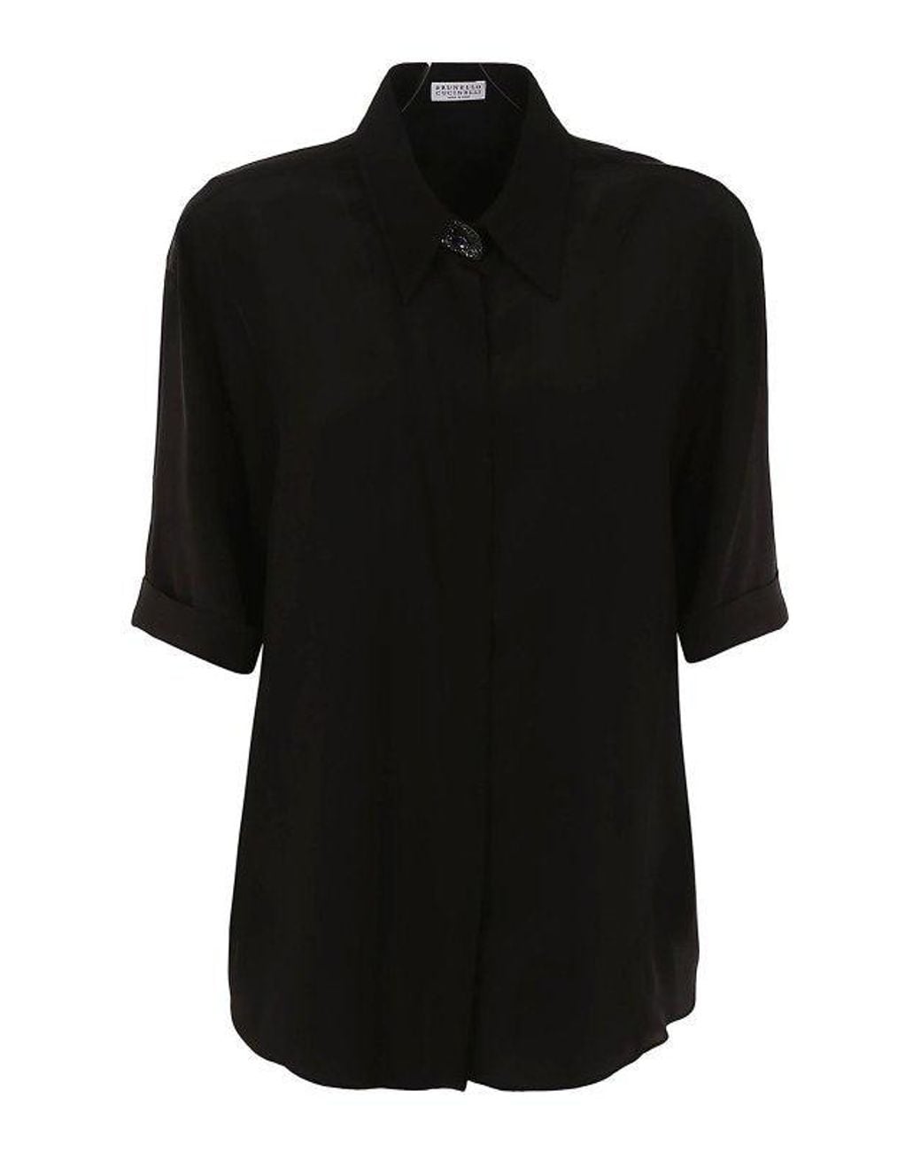 Brunello Cucinelli Black Silk Relaxed Shirt