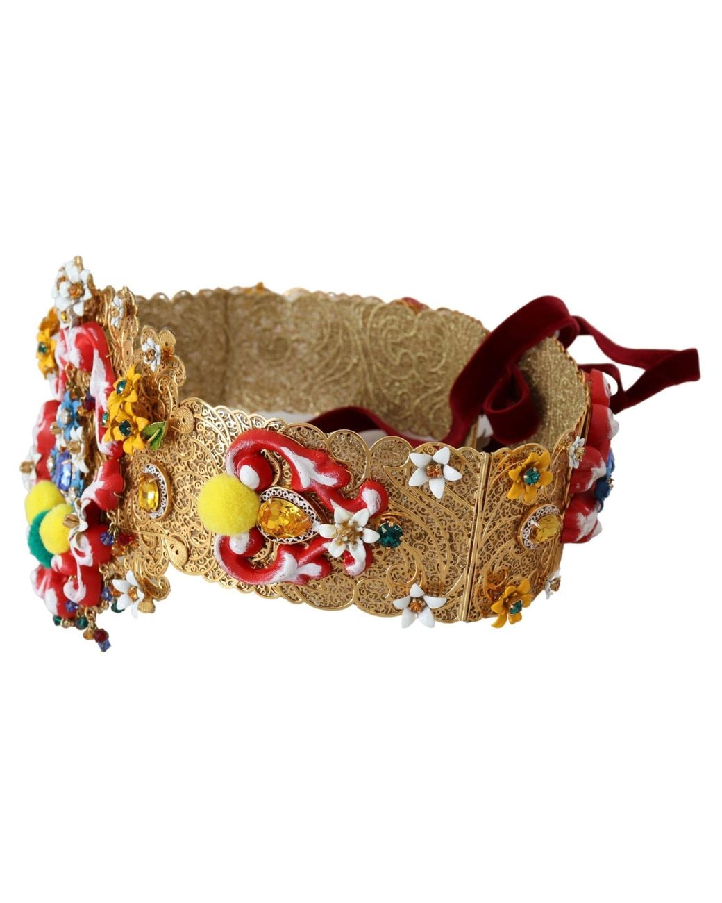 Dolce & Gabbana Black Tone Floral Crystal Waist Belt