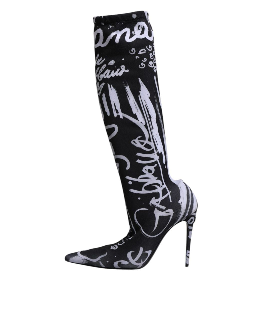Dolce & Gabbana Black Printed Sock Boots High Heel Style