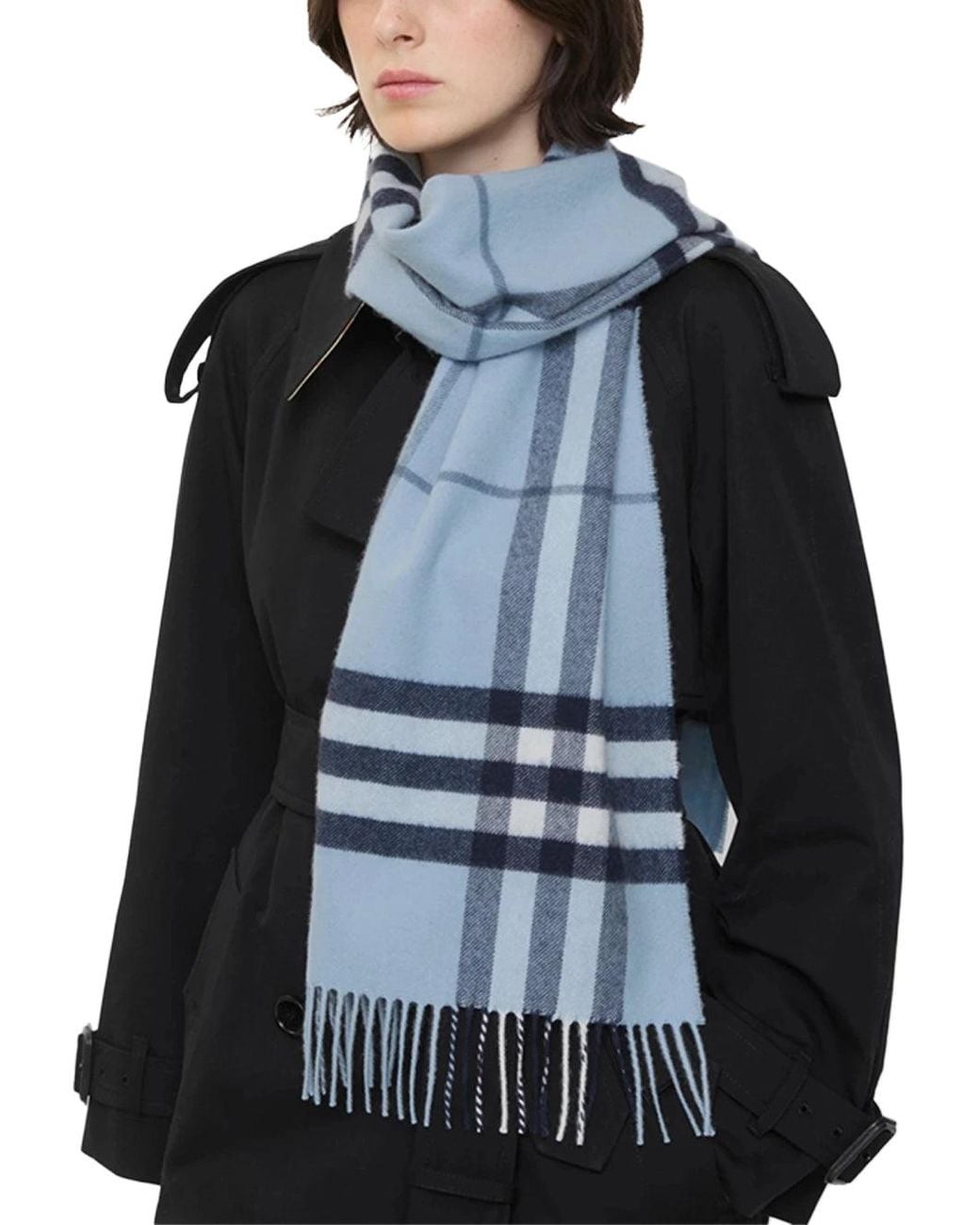 Burberry Blue Check Cashmere Scarf Bank