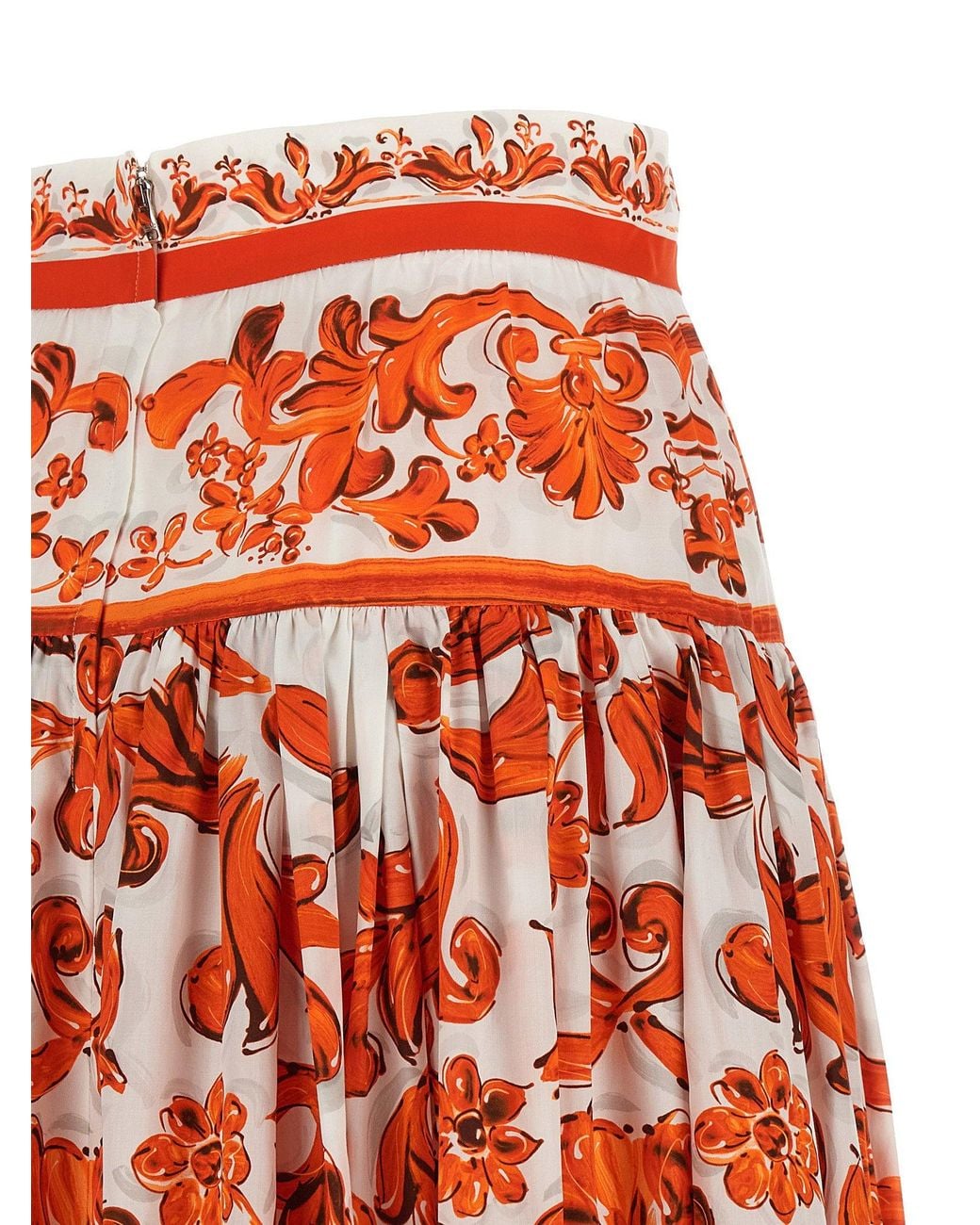 Dolce & Gabbana Red Dolce & Gabbana Maiolica Print Poplin Skirt