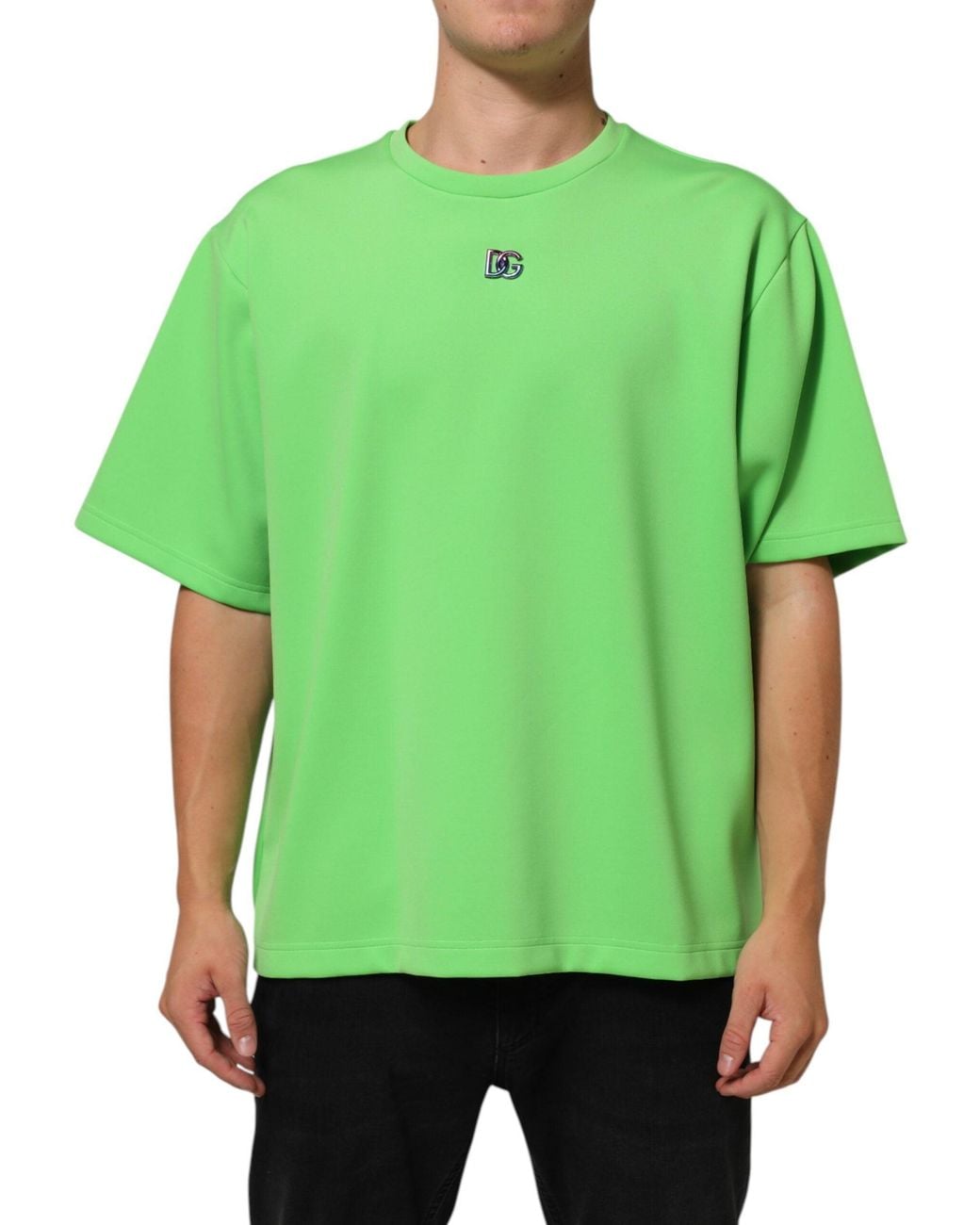 Dolce & Gabbana Green Dolce & Gabbana Logo-Embroidered Crew Neck T-Shirt for men