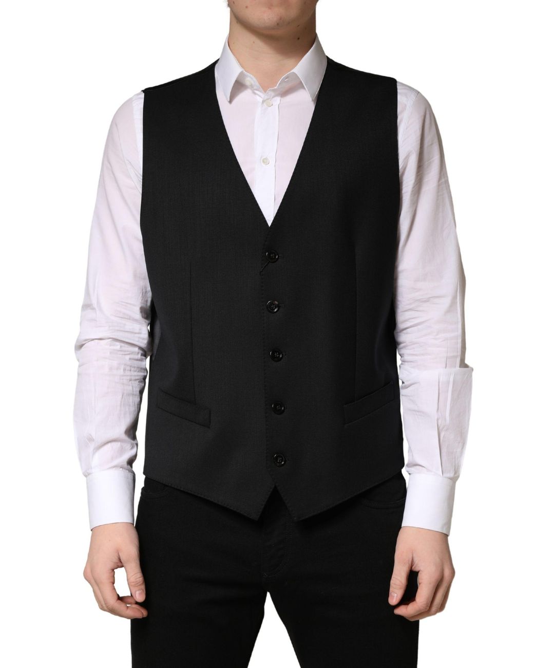 Dolce & Gabbana Black Wool Single Breasted Men Waistcoat Vest for men