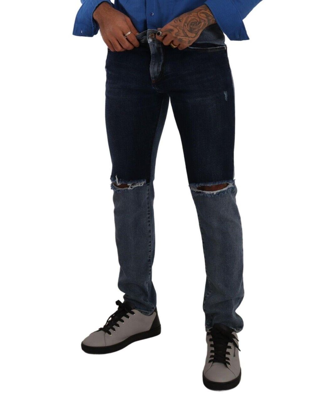 Dolce & Gabbana Blue Chic Slim Fit Tattered Denim for men