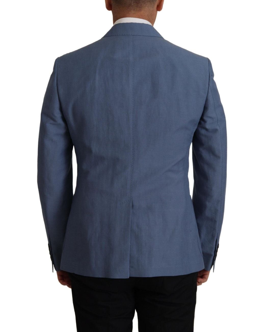 Dolce & Gabbana Blue Single Breasted Logo Blazer Jacket Linen for men