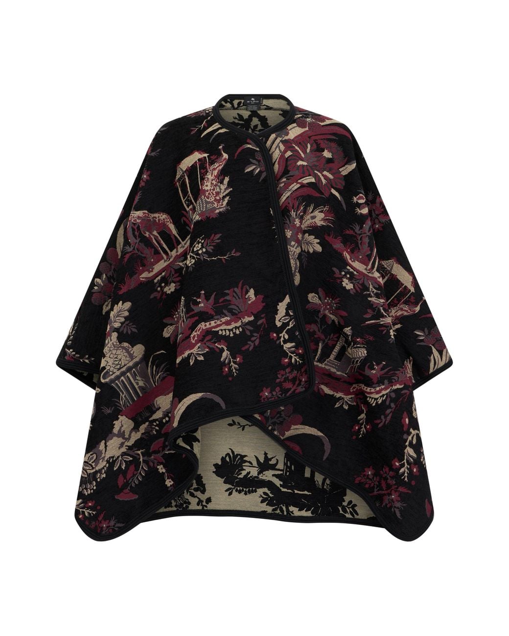 Etro Black Cape With Paisley Pattern, Cotton Capes