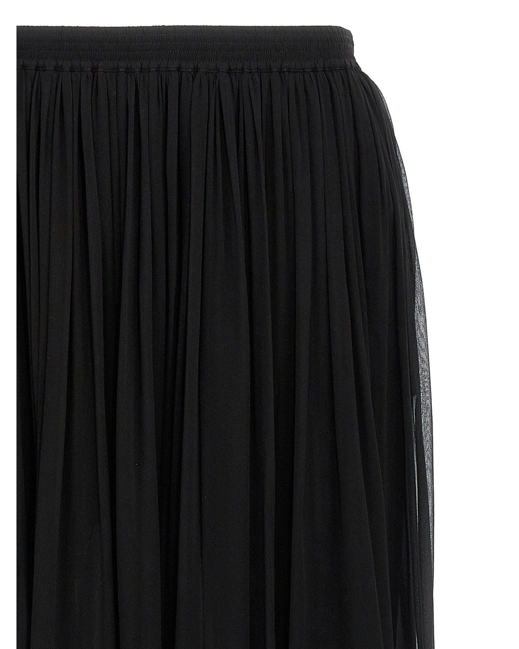 Saint Laurent Black Pleated Silk Skirt