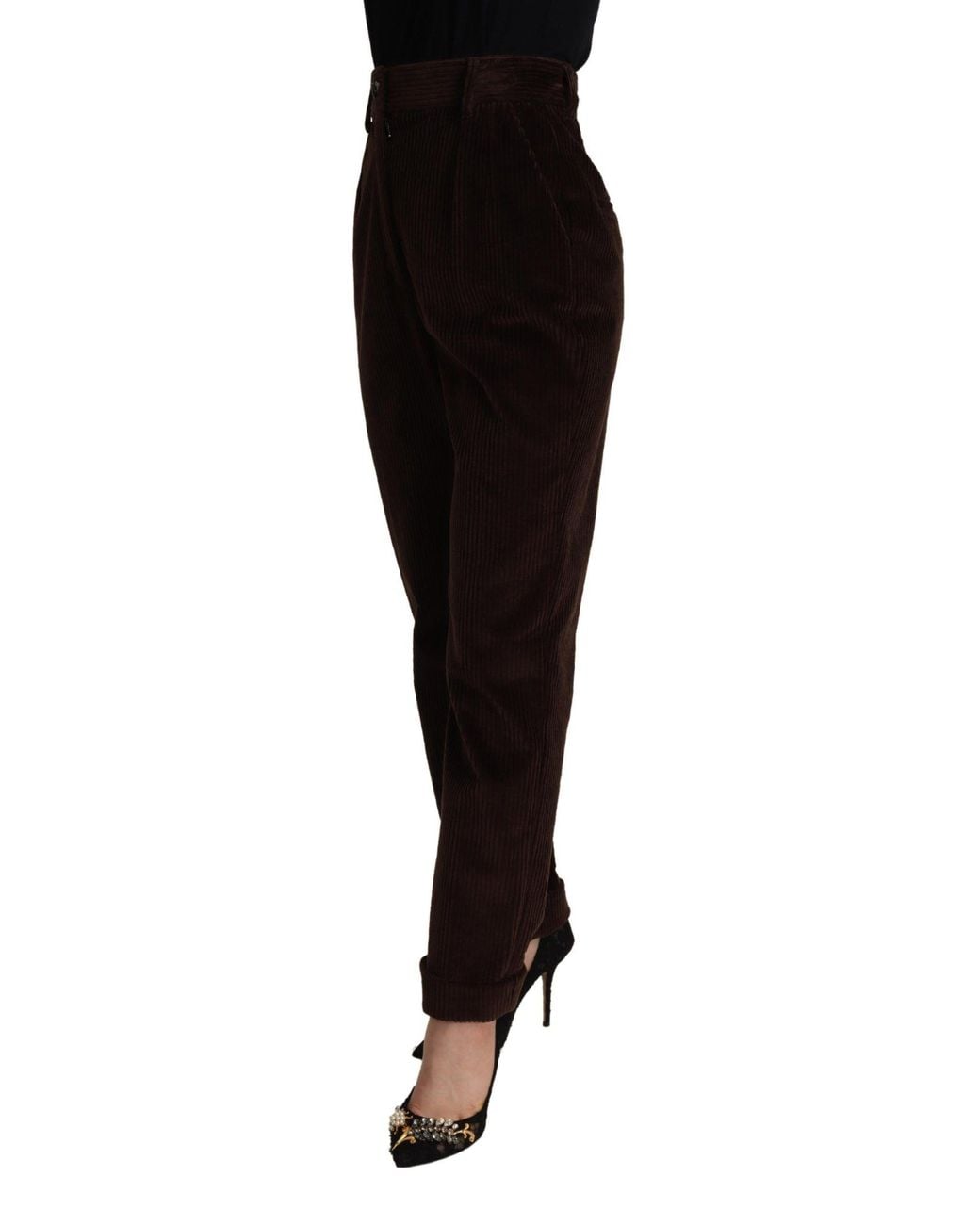 Dolce & Gabbana Black Elegant Bordeaux High-Waisted Corduroy Pant