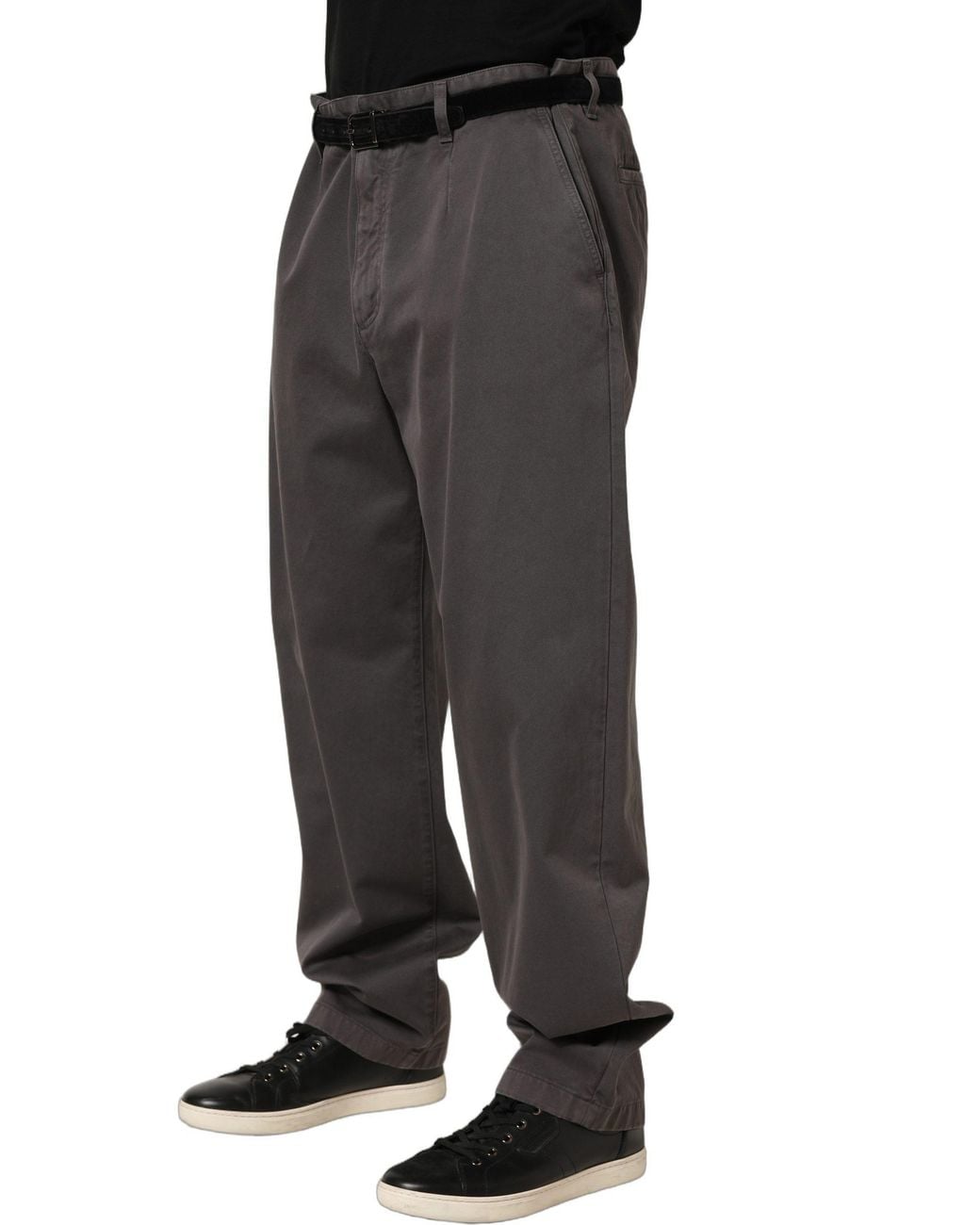 Dolce & Gabbana Gray Midwaist Straight Trouser Pants Cotton for men