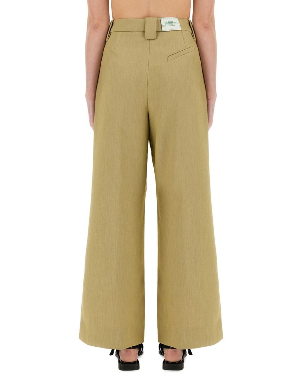 Ganni Green Twill Suit Pants Wool Trousers