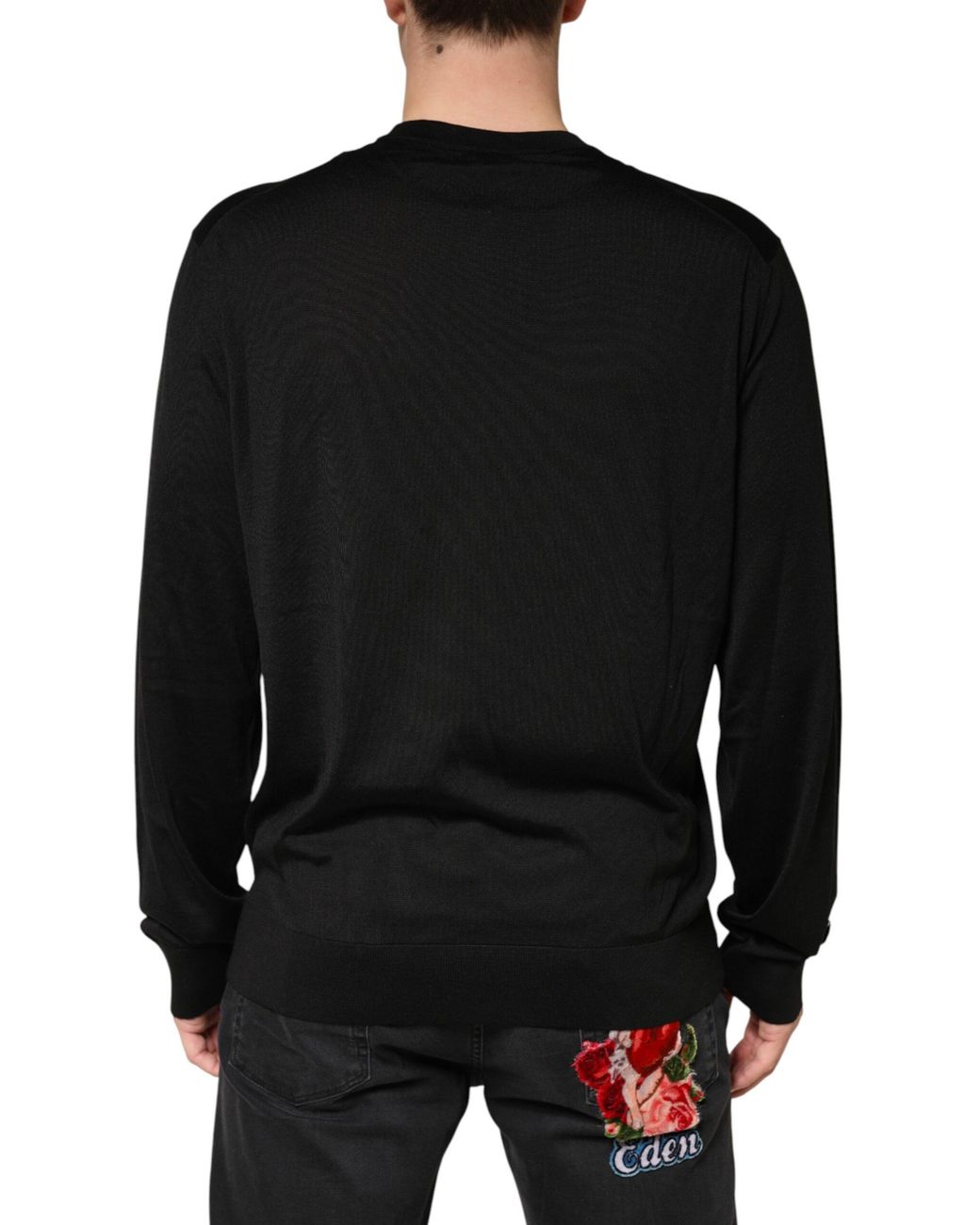 Dolce & Gabbana Black Silk Crew Neck Pullover Sweater Clothing for men