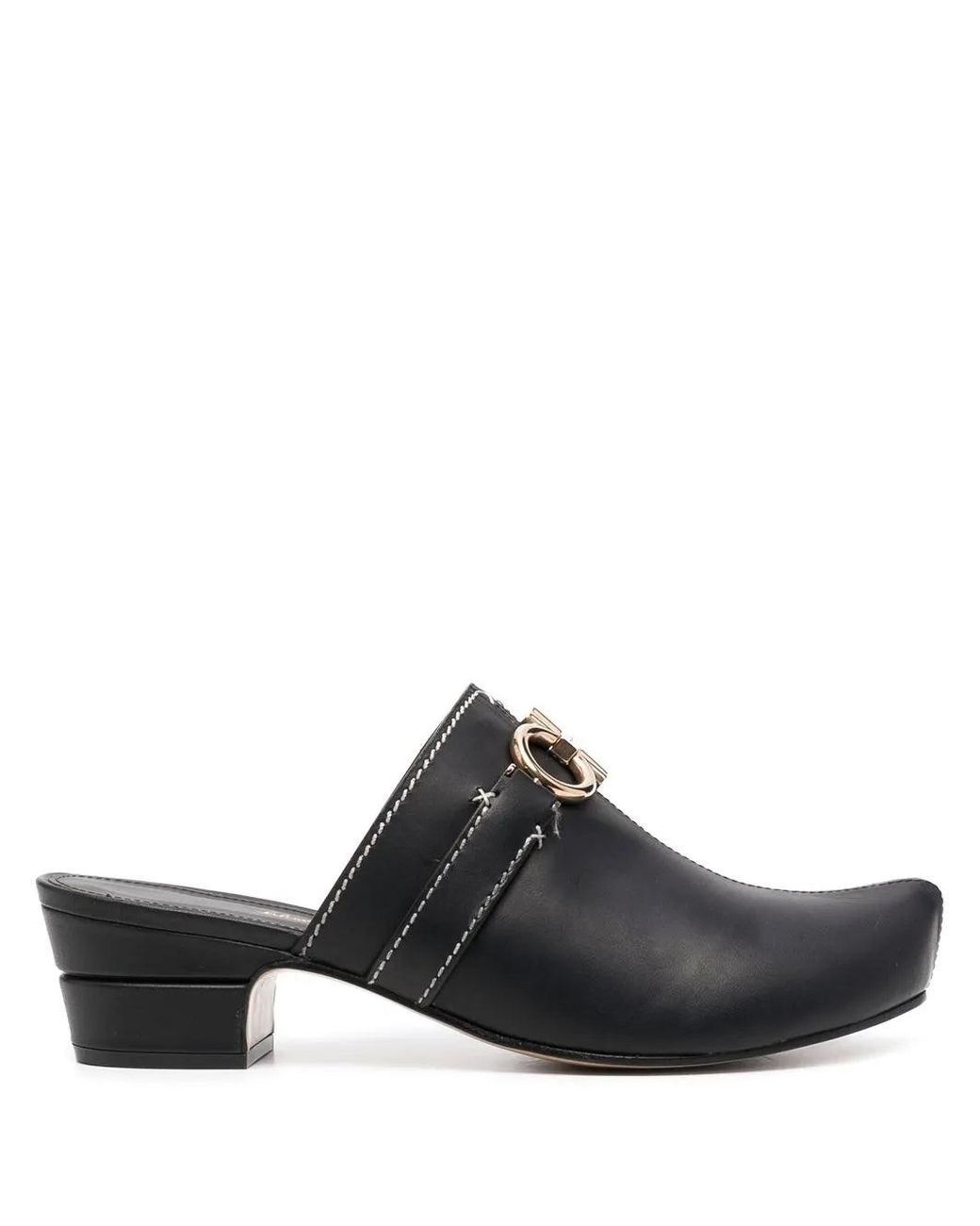 Ferragamo Black Gancini Leather Mules