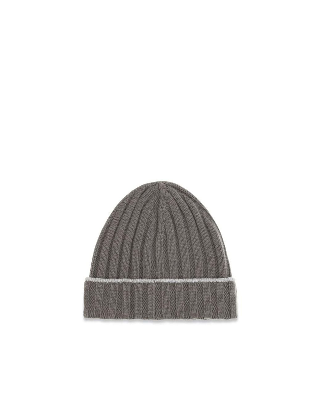Brunello Cucinelli Gray Bicolor Cashmere Beanie for men